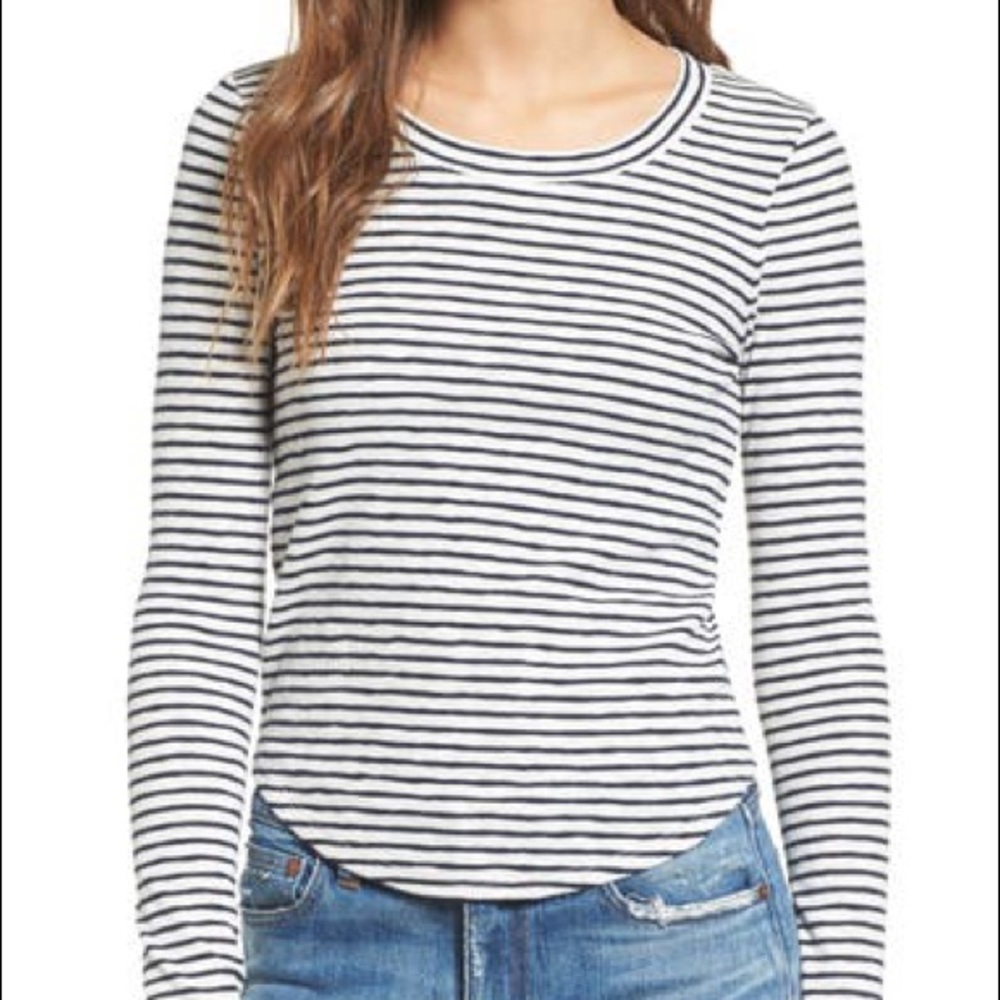 💛Madewell navy and white stripe long sleeve top